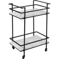 Honey-Can-Do 2 Tier Bar Cart Faux Marble: Indoor Rolling Drink Cart with Steel Frame, Black, 2 Fixed Shelves