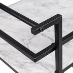Carrito bar con ruedas de 2 niveles – Cubierta de imitación mármol, estructura de acero, negro, 2 estantes fijos