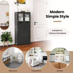Mueble de Almacenamiento para Baño con 2 Cajones, Puertas de Vidrio, Blanco/Gris/Negro