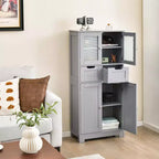 Mueble de Almacenamiento para Baño con 2 Cajones, Puertas de Vidrio, Blanco/Gris/Negro