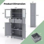 Mueble de Almacenamiento para Baño con 2 Cajones, Puertas de Vidrio, Blanco/Gris/Negro
