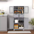 Mueble de Almacenamiento para Baño con 2 Cajones, Puertas de Vidrio, Blanco/Gris/Negro