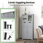 Mueble de Almacenamiento para Baño con 2 Cajones, Puertas de Vidrio, Blanco/Gris/Negro
