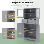 Mueble de Almacenamiento para Baño con 2 Cajones, Puertas de Vidrio, Blanco/Gris/Negro