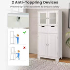 Mueble de Almacenamiento para Baño con 2 Cajones, Puertas de Vidrio, Blanco/Gris/Negro