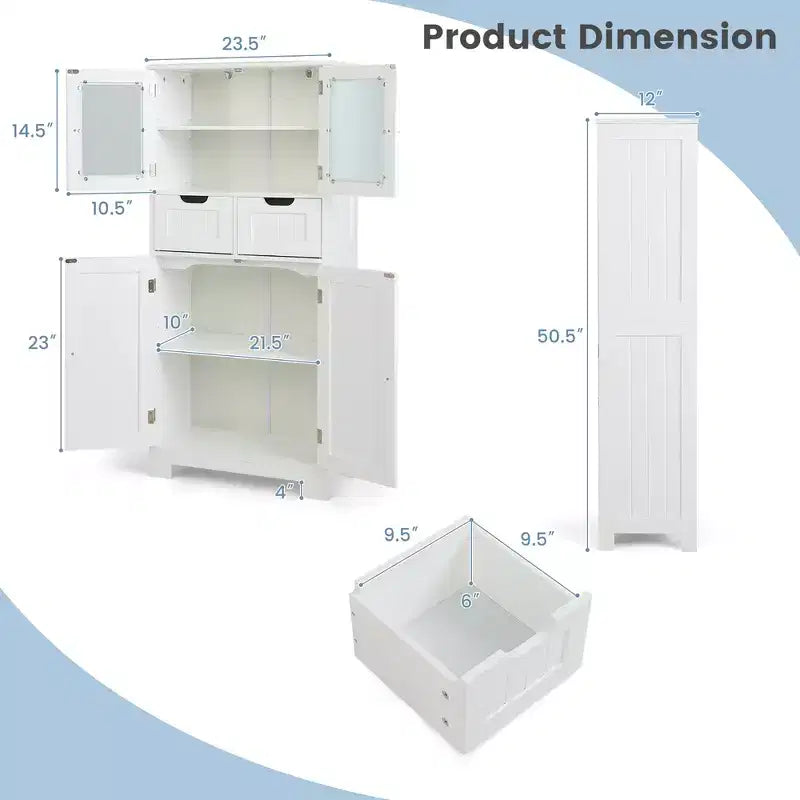 Mueble de Almacenamiento para Baño con 2 Cajones, Puertas de Vidrio, Blanco/Gris/Negro