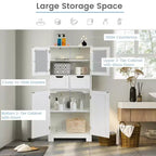 Mueble de Almacenamiento para Baño con 2 Cajones, Puertas de Vidrio, Blanco/Gris/Negro