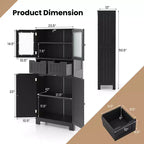 Mueble de Almacenamiento para Baño con 2 Cajones, Puertas de Vidrio, Blanco/Gris/Negro