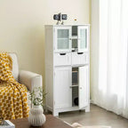 Mueble de Almacenamiento para Baño con 2 Cajones, Puertas de Vidrio, Blanco/Gris/Negro