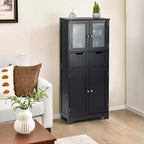 Mueble de Almacenamiento para Baño con 2 Cajones, Puertas de Vidrio, Blanco/Gris/Negro