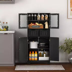 Mueble de Almacenamiento para Baño con 2 Cajones, Puertas de Vidrio, Blanco/Gris/Negro