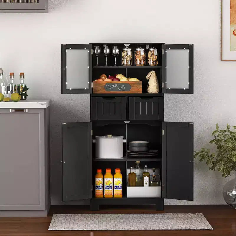 Mueble de Almacenamiento para Baño con 2 Cajones, Puertas de Vidrio, Blanco/Gris/Negro