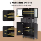 Mueble de Almacenamiento para Baño con 2 Cajones, Puertas de Vidrio, Blanco/Gris/Negro