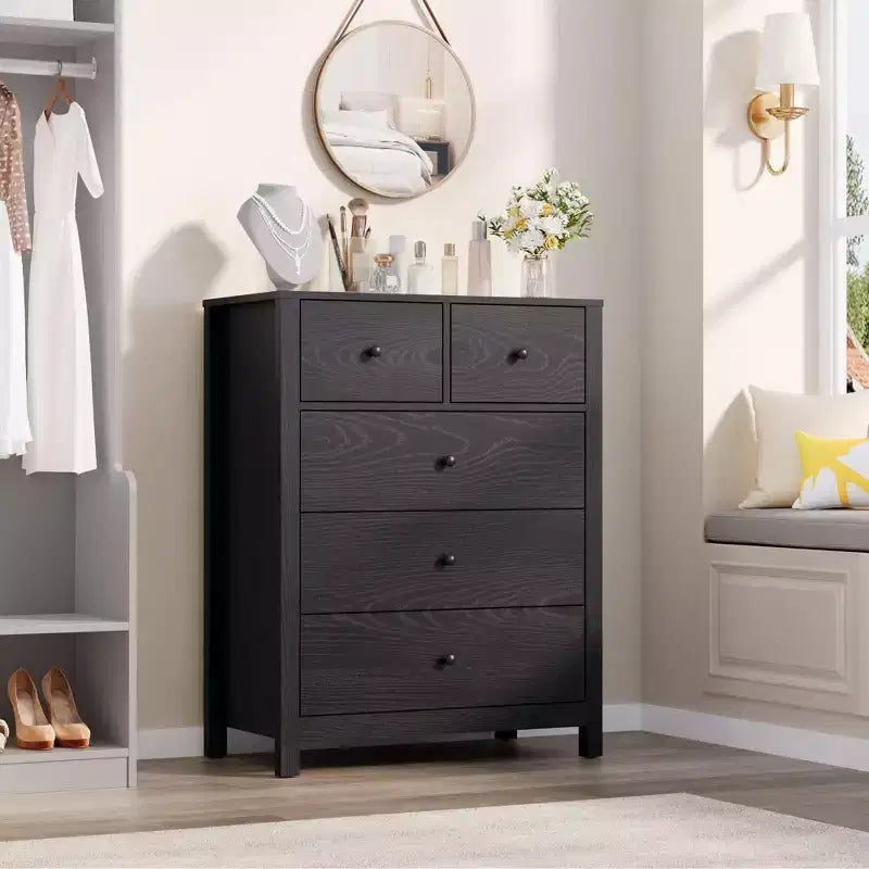 Cómoda alta de 5 cajones, organizador de almacenamiento de madera moderno para dormitorio, recibidor, pasillo, oficina en casa