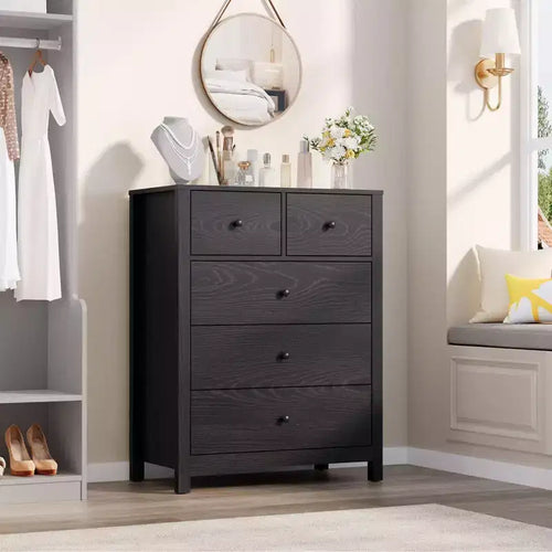 Cómoda alta de 5 cajones, organizador de almacenamiento de madera moderno para dormitorio, recibidor, pasillo, oficina en casa