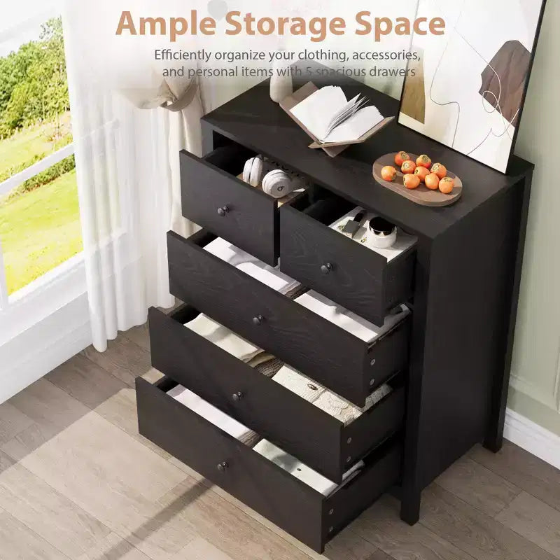 Cómoda alta de 5 cajones, organizador de almacenamiento de madera moderno para dormitorio, recibidor, pasillo, oficina en casa