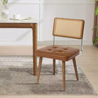 Mid Century Modern Dining Chairs, PU Upholstered Kitchen Chairs with Tall Rattan Back and Sturdy Wood Legs, Set of 1/2, Vintage Style