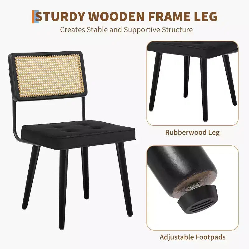 Sillas de comedor Mid Century Modern, sillas de cocina tapizadas en PU con respaldo alto de ratán y patas de madera resistentes, juego de 1/2, estilo vintage