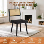 Sillas de comedor Mid Century Modern, sillas de cocina tapizadas en PU con respaldo alto de ratán y patas de madera resistentes, juego de 1/2, estilo vintage