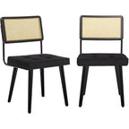 Sillas de comedor Mid Century Modern, sillas de cocina tapizadas en PU con respaldo alto de ratán y patas de madera resistentes, juego de 1/2, estilo vintage