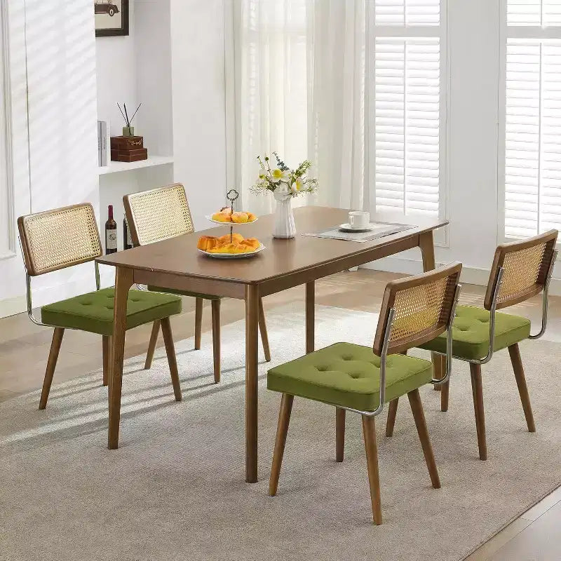 Sillas de comedor Mid Century Modern, sillas de cocina tapizadas en PU con respaldo alto de ratán y patas de madera resistentes, juego de 1/2, estilo vintage