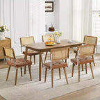 Sillas de comedor Mid Century Modern, sillas de cocina tapizadas en PU con respaldo alto de ratán y patas de madera resistentes, juego de 1/2, estilo vintage