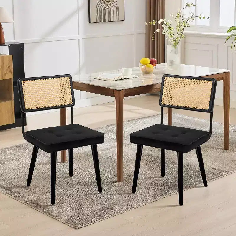 Sillas de comedor Mid Century Modern, sillas de cocina tapizadas en PU con respaldo alto de ratán y patas de madera resistentes, juego de 1/2, estilo vintage