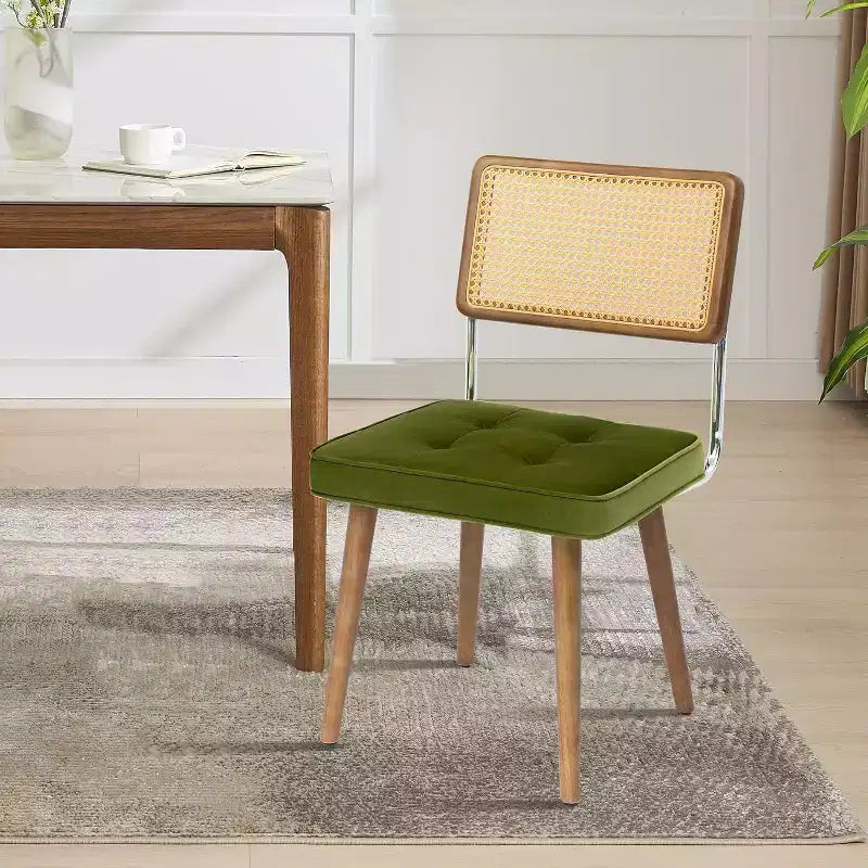 Sillas de comedor Mid Century Modern, sillas de cocina tapizadas en PU con respaldo alto de ratán y patas de madera resistentes, juego de 1/2, estilo vintage