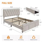 Base de cama matrimonial moderna tapizada con cabecero capitoné - Cama de plataforma sin ruido con cajones de almacenamiento, listones de madera, blanca