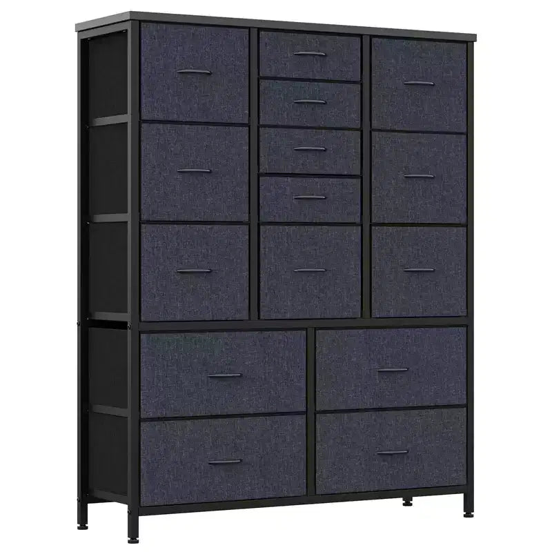 Cómoda de 15 cajones para dormitorio, Cómoda alta y sinfonieres, Cómodas de tela que ahorran espacio para armario, pasillo, sala de estar, gris