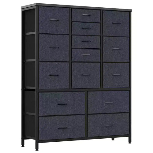 Cómoda de 15 cajones para dormitorio, Cómoda alta y sinfonieres, Cómodas de tela que ahorran espacio para armario, pasillo, sala de estar, gris