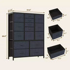 Cómoda de 15 cajones para dormitorio, Cómoda alta y sinfonieres, Cómodas de tela que ahorran espacio para armario, pasillo, sala de estar, gris