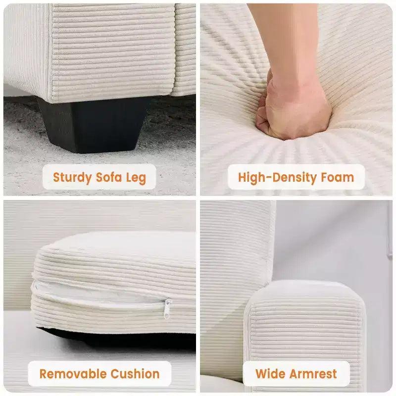 Sofá moderno tapizado en pana de 83 pulgadas con reposabrazos, sofá resistente tipo nube con asiento profundo para sala de estar y apartamento, Beige