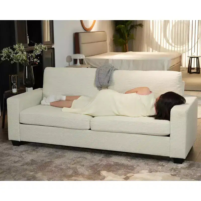 Sofá moderno tapizado en pana de 83 pulgadas con reposabrazos, sofá resistente tipo nube con asiento profundo para sala de estar y apartamento, Beige