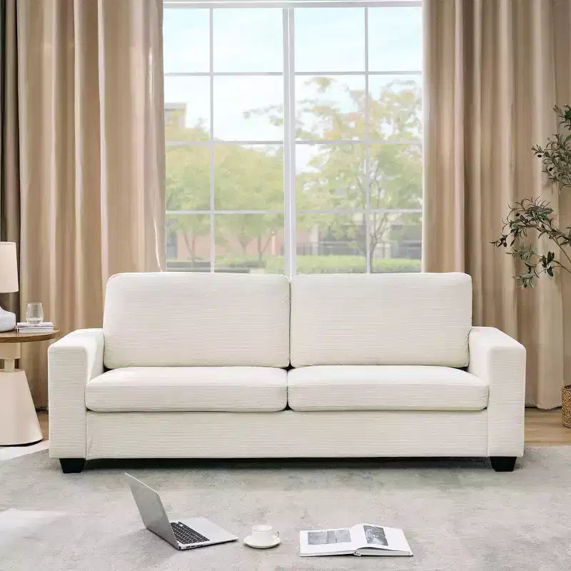 Sofá moderno tapizado en pana de 83 pulgadas con reposabrazos, sofá resistente tipo nube con asiento profundo para sala de estar y apartamento, Beige