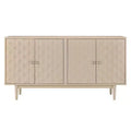Hostack 4-Door Sideboard with Convex Pattern Doors and 2 Silver Handles for Living Room, Almond