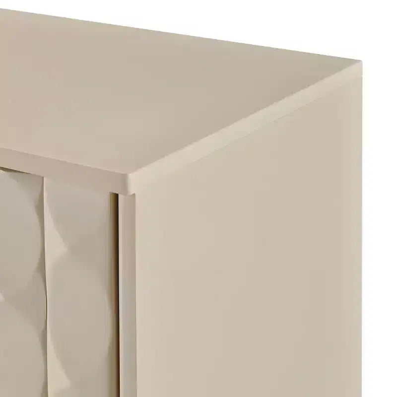 Aparador de 4 puertas con patrones convexos y 2 tiradores plateados para sala de estar, Almendra