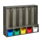 ECR4Kids Streamline 5-Section Toddler Coat Locker with Bench and 5 Scoop Front Bins