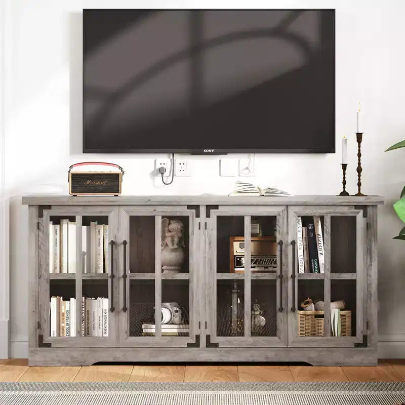 AMERLIFE Aparador de Granja de 63 pulgadas, Buffet de Madera con Puertas de Vidrio, Estantes, Almacenamiento para Sala de Estar, Barra de Café