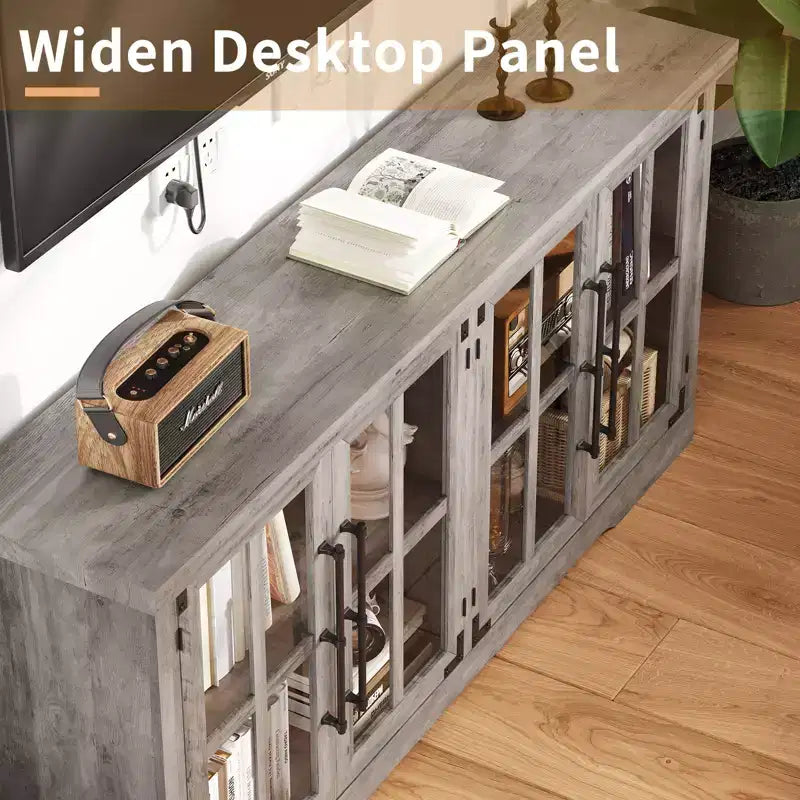 AMERLIFE Aparador de Granja de 63 pulgadas, Buffet de Madera con Puertas de Vidrio, Estantes, Almacenamiento para Sala de Estar, Barra de Café