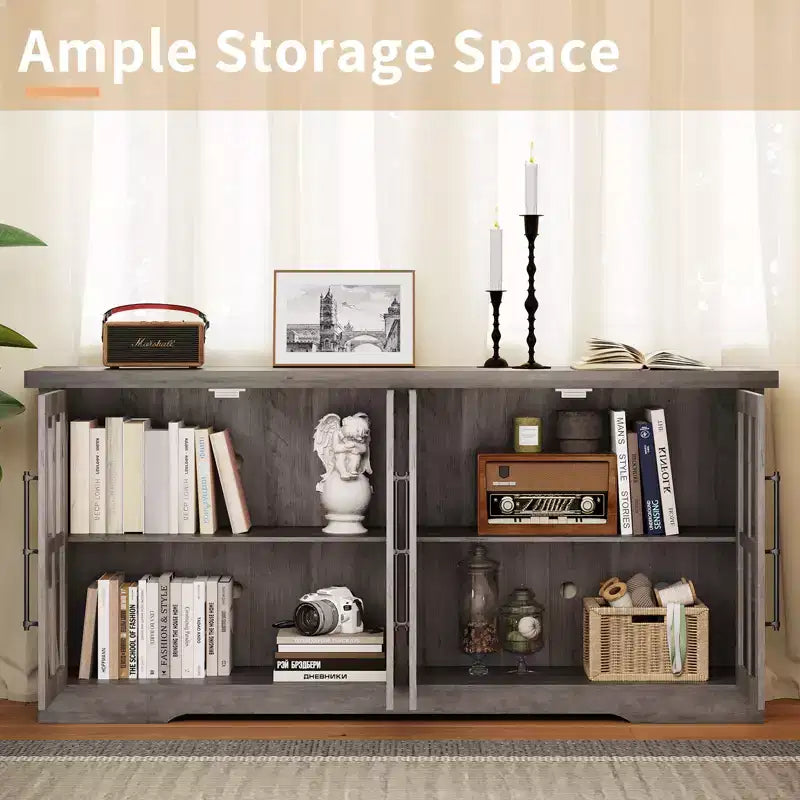 AMERLIFE Aparador de Granja de 63 pulgadas, Buffet de Madera con Puertas de Vidrio, Estantes, Almacenamiento para Sala de Estar, Barra de Café