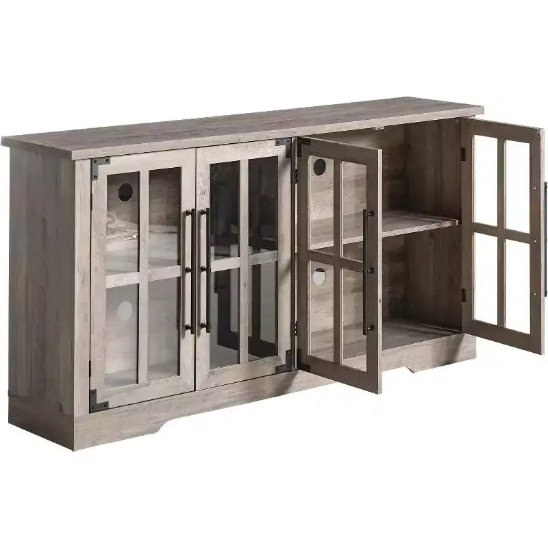 AMERLIFE Aparador de Granja de 63 pulgadas, Buffet de Madera con Puertas de Vidrio, Estantes, Almacenamiento para Sala de Estar, Barra de Café