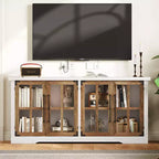 AMERLIFE Aparador de Granja de 63 pulgadas, Buffet de Madera con Puertas de Vidrio, Estantes, Almacenamiento para Sala de Estar, Barra de Café