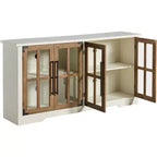 AMERLIFE Aparador de Granja de 63 pulgadas, Buffet de Madera con Puertas de Vidrio, Estantes, Almacenamiento para Sala de Estar, Barra de Café