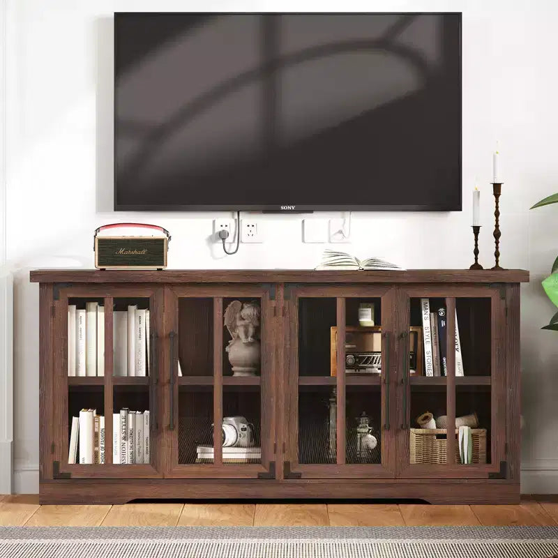 AMERLIFE Aparador de Granja de 63 pulgadas, Buffet de Madera con Puertas de Vidrio, Estantes, Almacenamiento para Sala de Estar, Barra de Café