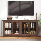 AMERLIFE Aparador de Granja de 63 pulgadas, Buffet de Madera con Puertas de Vidrio, Estantes, Almacenamiento para Sala de Estar, Barra de Café