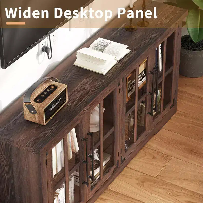 AMERLIFE Aparador de Granja de 63 pulgadas, Buffet de Madera con Puertas de Vidrio, Estantes, Almacenamiento para Sala de Estar, Barra de Café