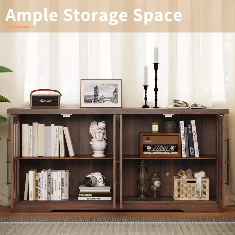AMERLIFE Aparador de Granja de 63 pulgadas, Buffet de Madera con Puertas de Vidrio, Estantes, Almacenamiento para Sala de Estar, Barra de Café
