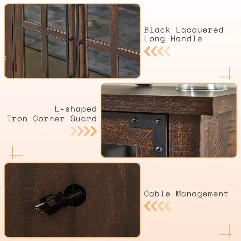 AMERLIFE Aparador de Granja de 63 pulgadas, Buffet de Madera con Puertas de Vidrio, Estantes, Almacenamiento para Sala de Estar, Barra de Café