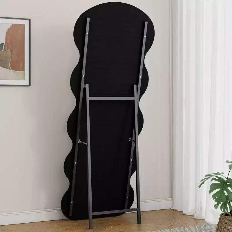 Espejo de cuerpo entero ondulado de franela – Diseño de madera acolchada suave, de pie o de pared, 160 cm, 3 colores